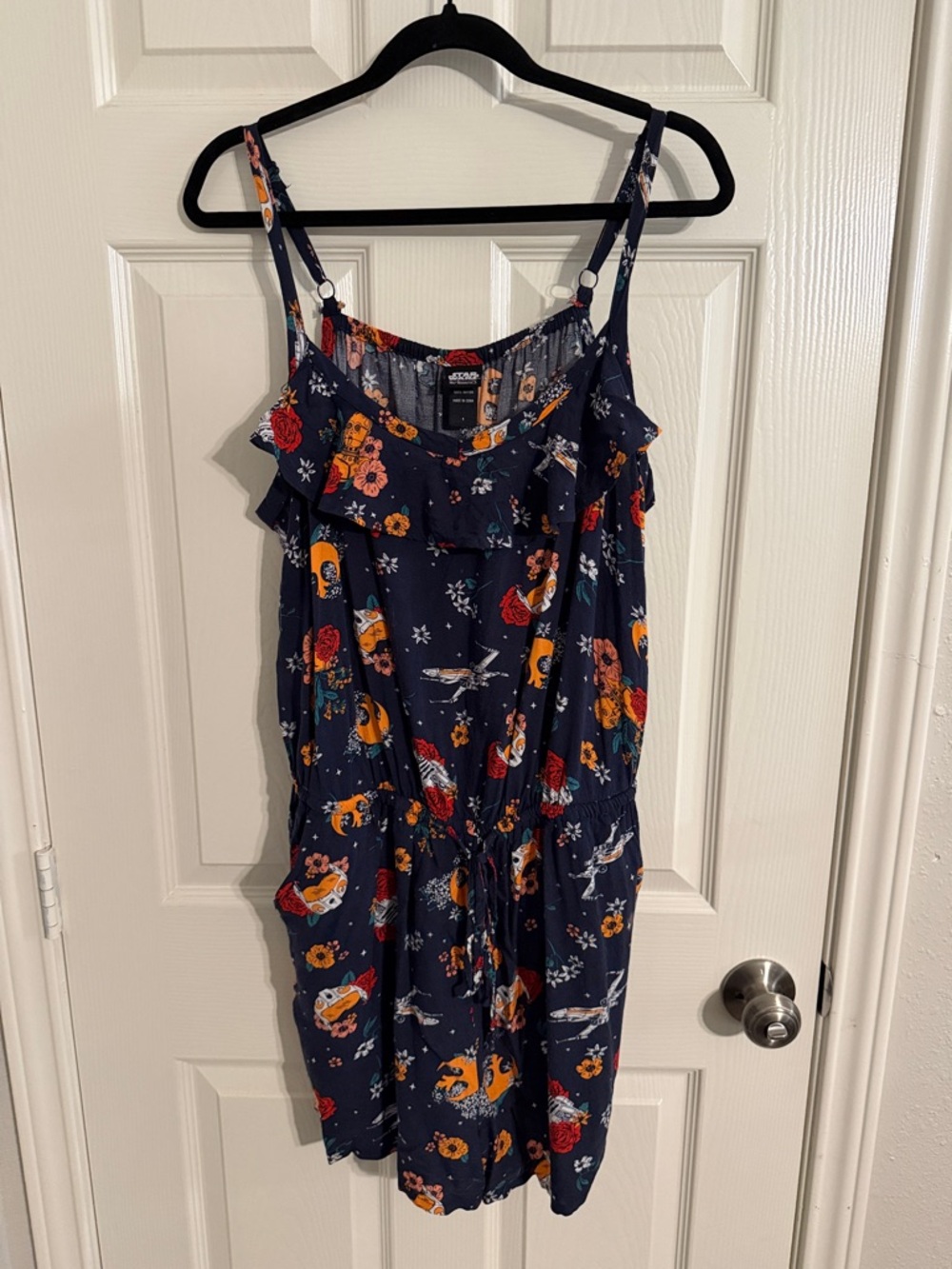 Her Universe Navy Star Wars Floral Romper with Red and Orange Accents